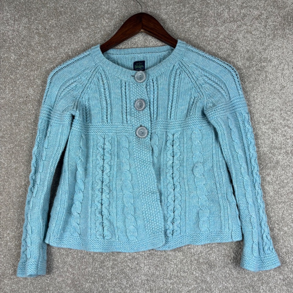 Mini Boden Girls Light Blue Cable Knit Cardigan Sweater Size 9-10Y